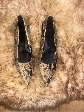 Vagabond Snake-Print Pointed Flats in Beige and Black
